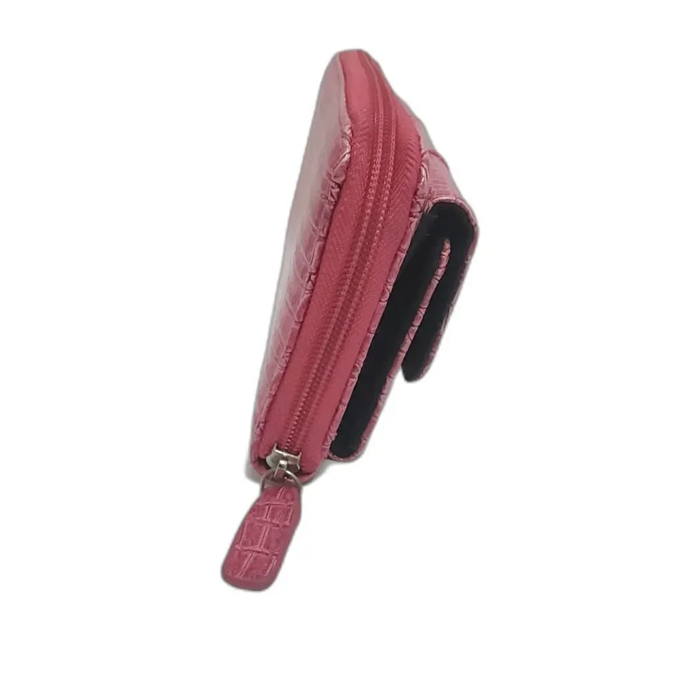 Kenneth Cole Unlisted Production Pink Croc Embossed Zip Around Wallet Clutch